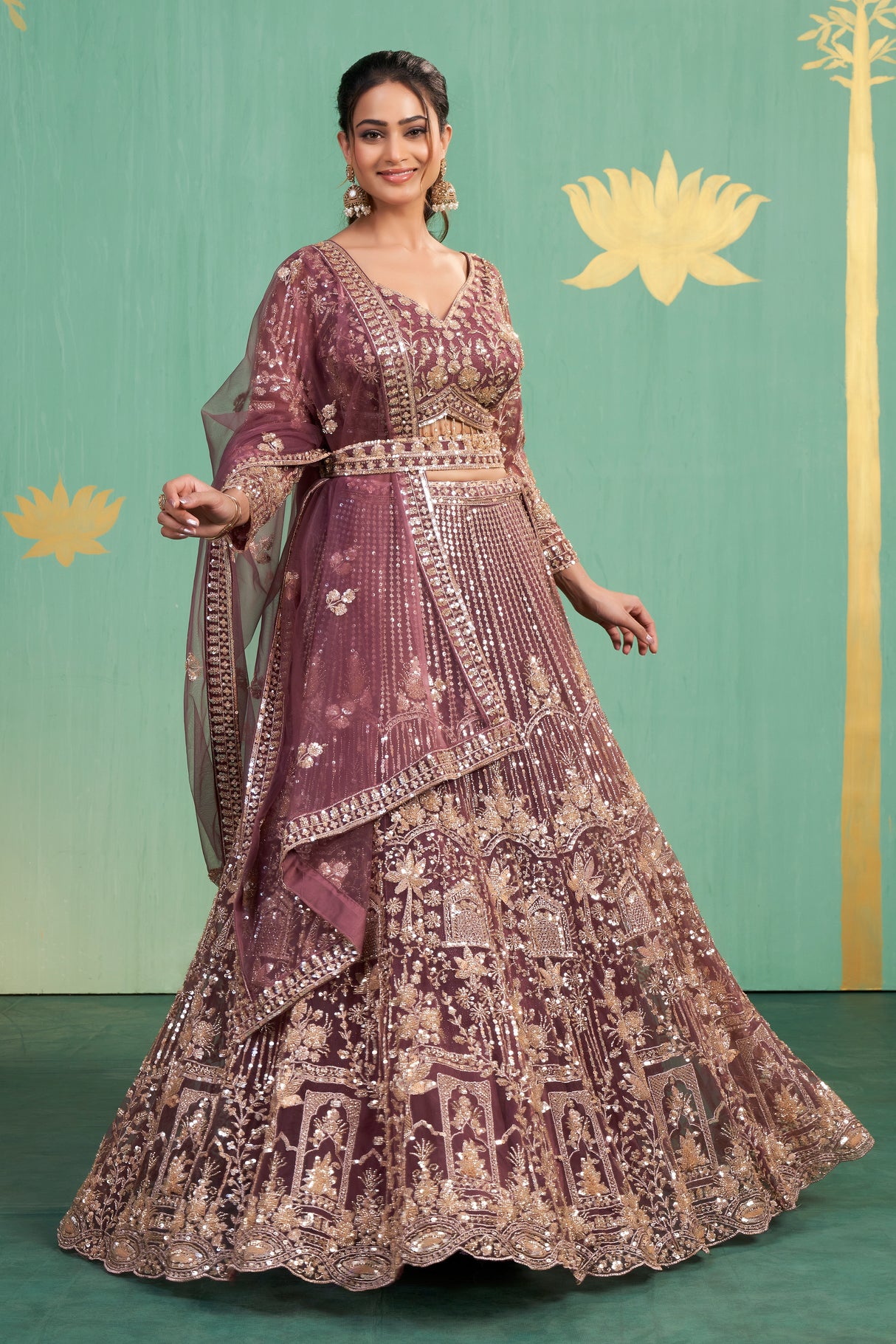 Plum Gold Embroidered Lehenga Choli – Royal Craftsmanship with Timeless Elegance XXS
