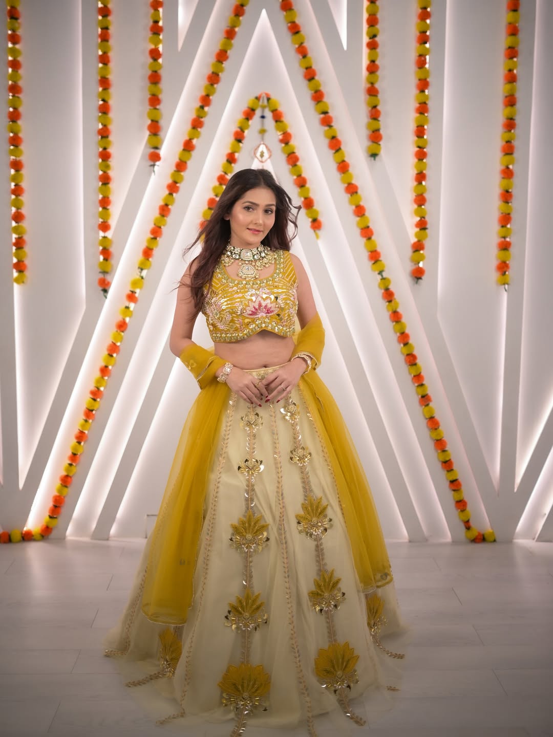Mustard Yellow Floral Lehenga Set