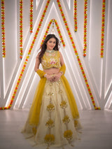 Mustard Yellow Floral Lehenga Set