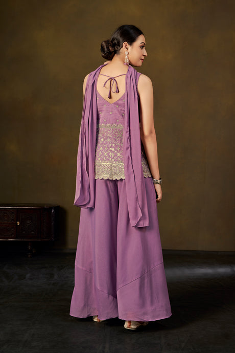 Lavender Embroidered Peplum Kurta with Palazzo Pants