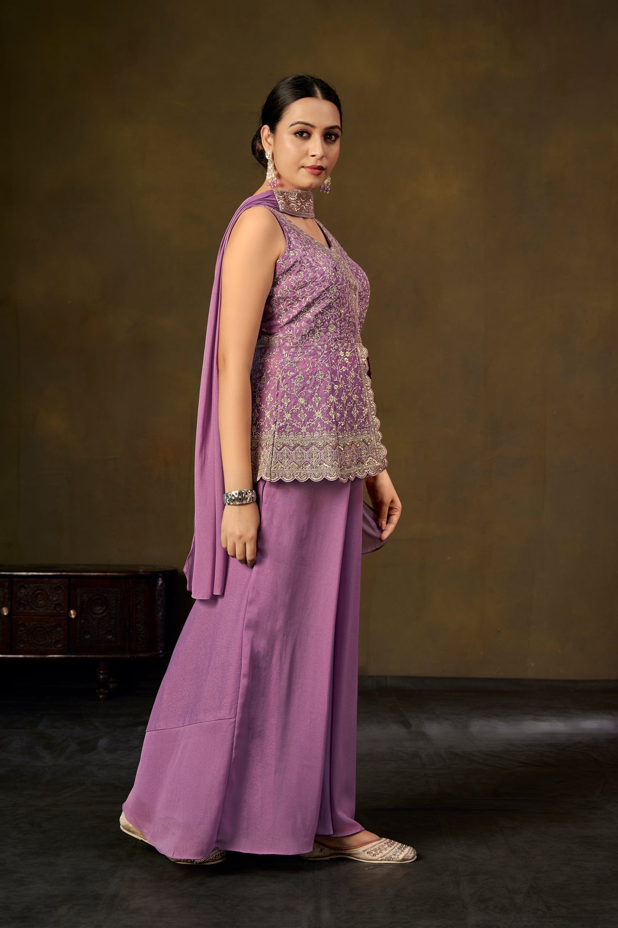 Lavender Embroidered Peplum Kurta with Palazzo Pants