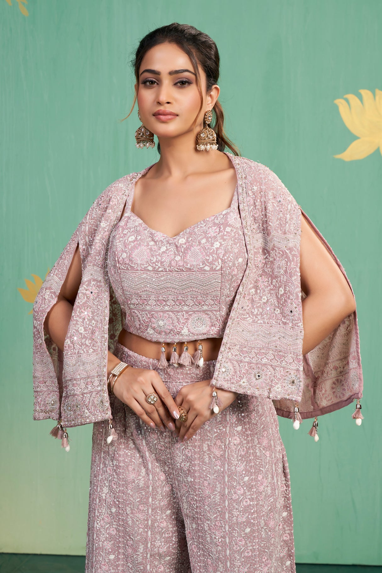 Dusty Rose Embroidered Co-Ord Set – Modern Elegance with Subtle Indian Detailing