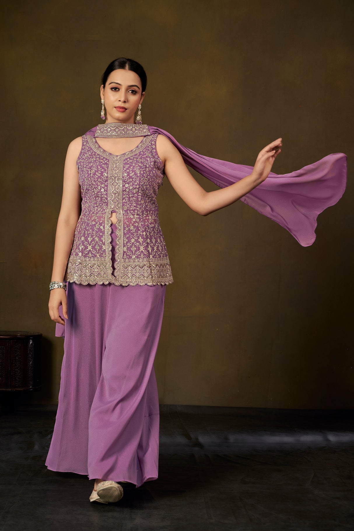 Lavender Embroidered Peplum Kurta with Palazzo Pants