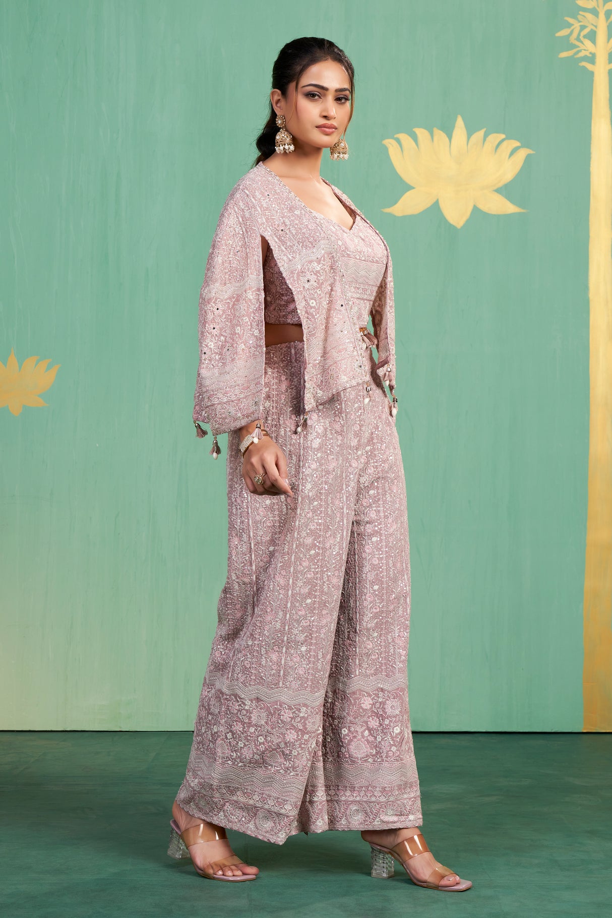 Dusty Rose Embroidered Co-Ord Set – Modern Elegance with Subtle Indian Detailing