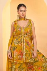 Mehfil Blossom Yellow Peplum Sharara Set