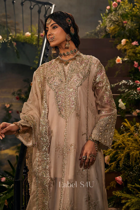 Champagne Zari Anarkali Sharara Set
