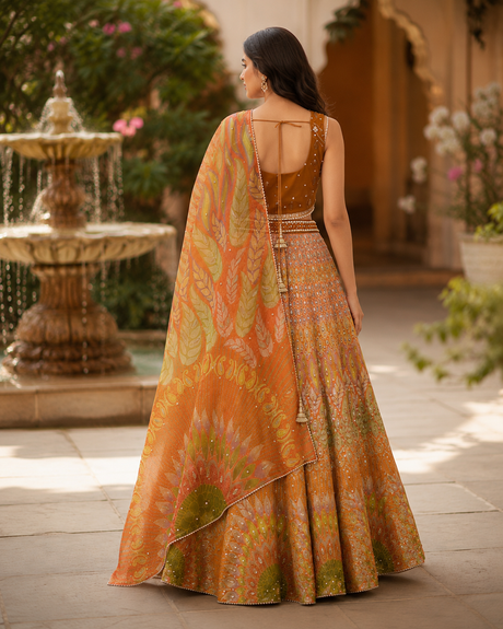 Amber Lotus Mirror Lehenga Couture Set