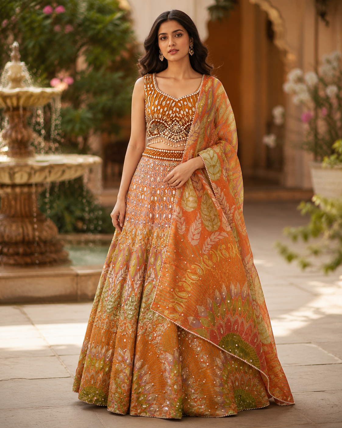 Amber Lotus Mirror Lehenga Couture Set