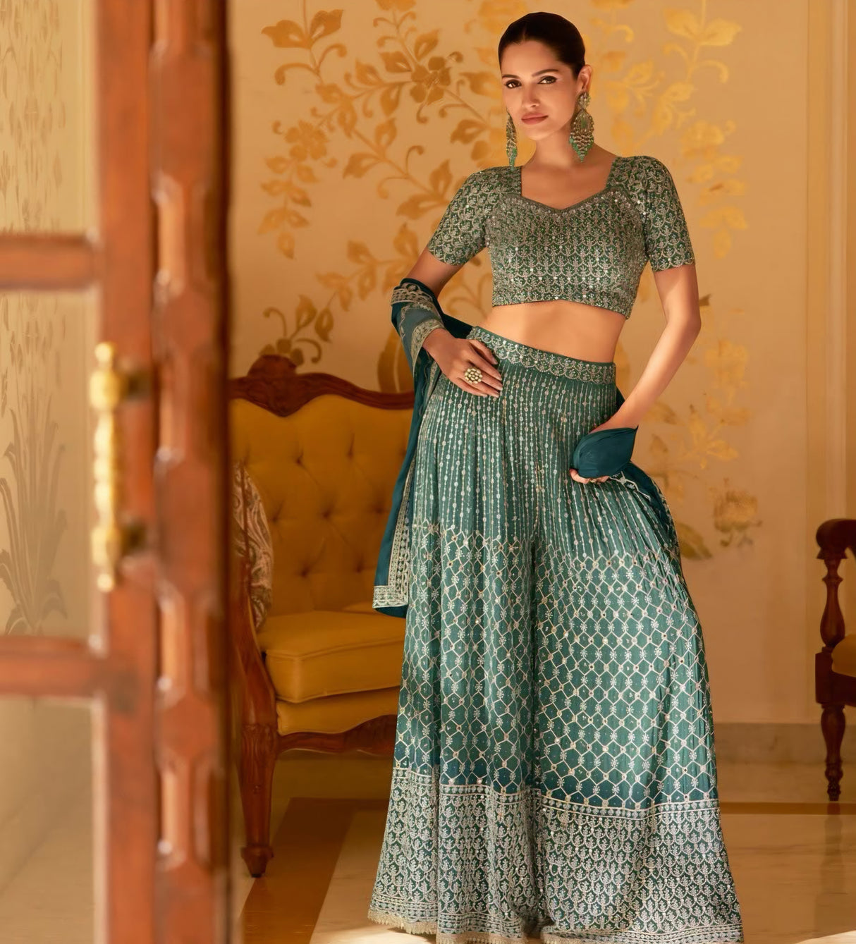 Emerald Embroidered Palazzo Set