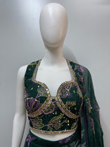 Forest Green Purple Floral Lehenga Ensemble