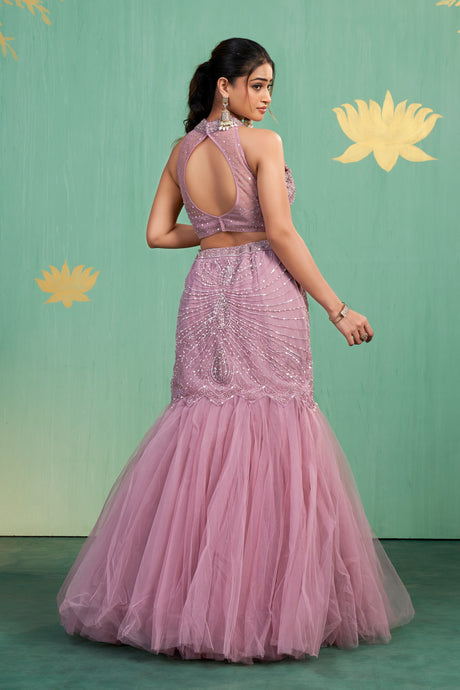 Lilac Sequin Mermaid Lehenga Set – Contemporary Glamour with Ethereal Detailing