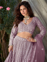 Mauve Embroidered Luxe Lehenga Set