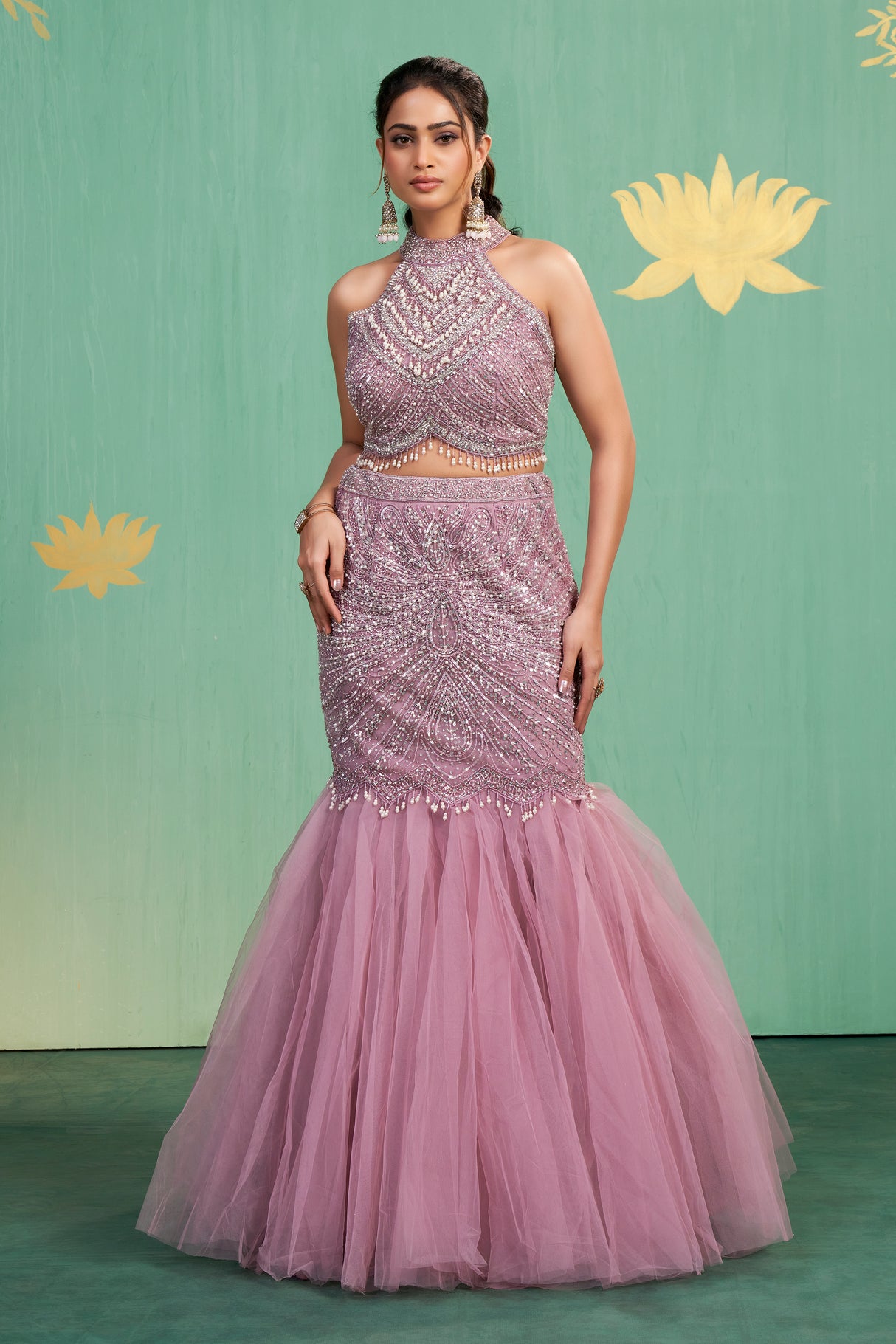 Lilac Sequin Mermaid Lehenga Set – Contemporary Glamour with Ethereal Detailing