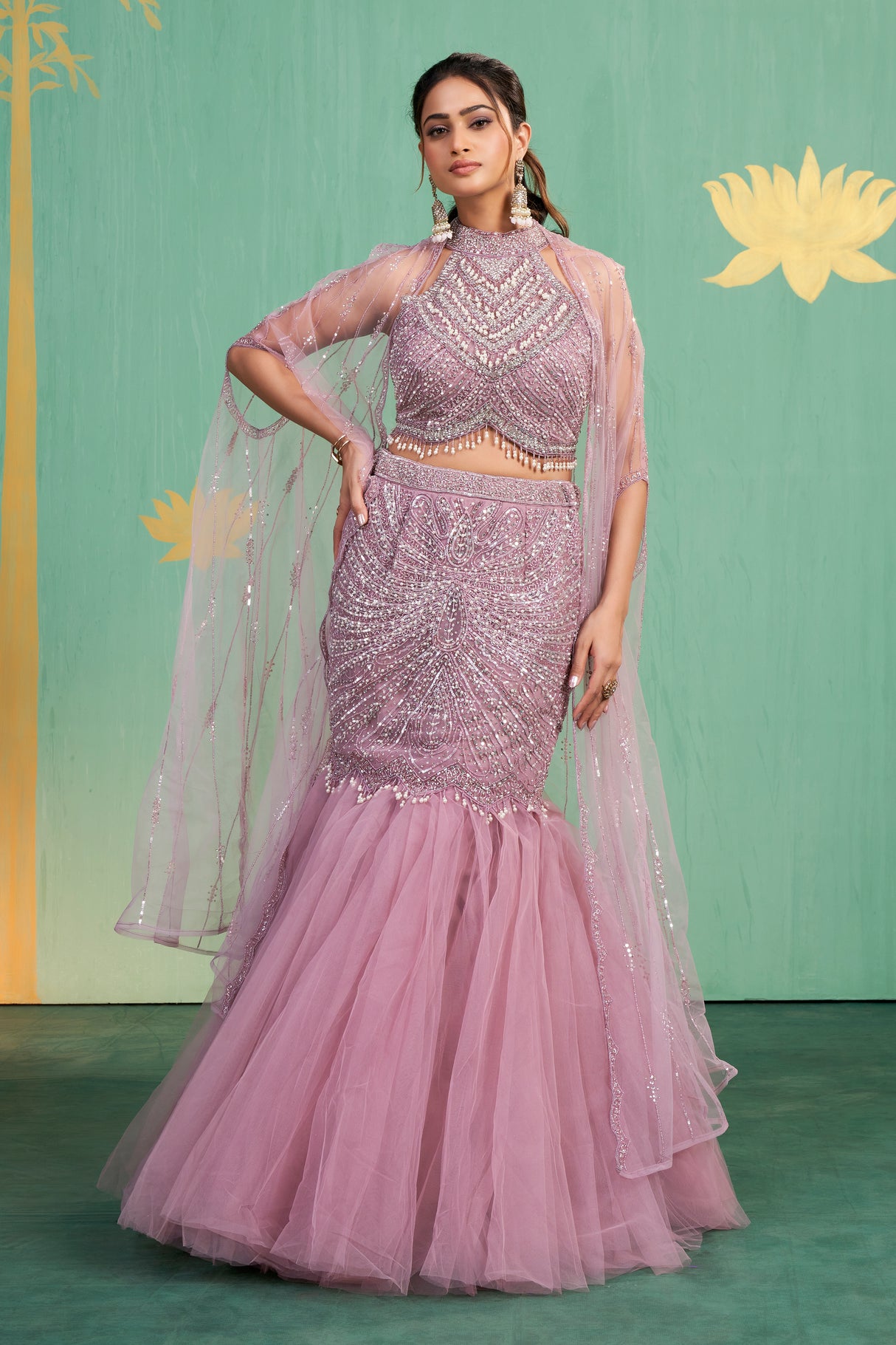 Lilac Sequin Mermaid Lehenga Set – Contemporary Glamour with Ethereal Detailing