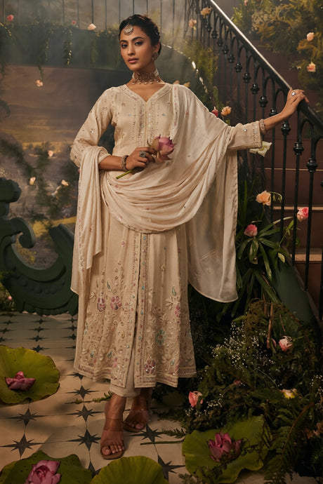 Ivory Gulbahar Embroidered Anarkali Set