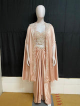Soft Peach Pearl Cape Saree Set