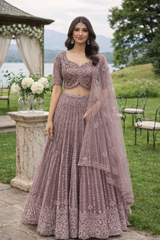 Mauve Embroidered Lehenga Dupatta Set