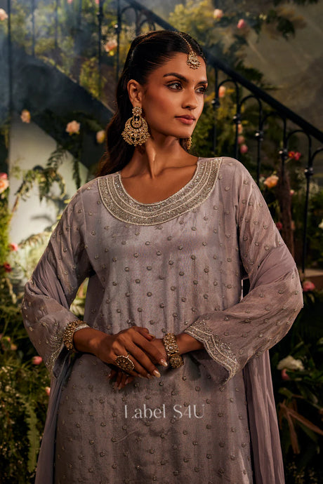 Taupe Mirror Embellished Luxe Sharara Set