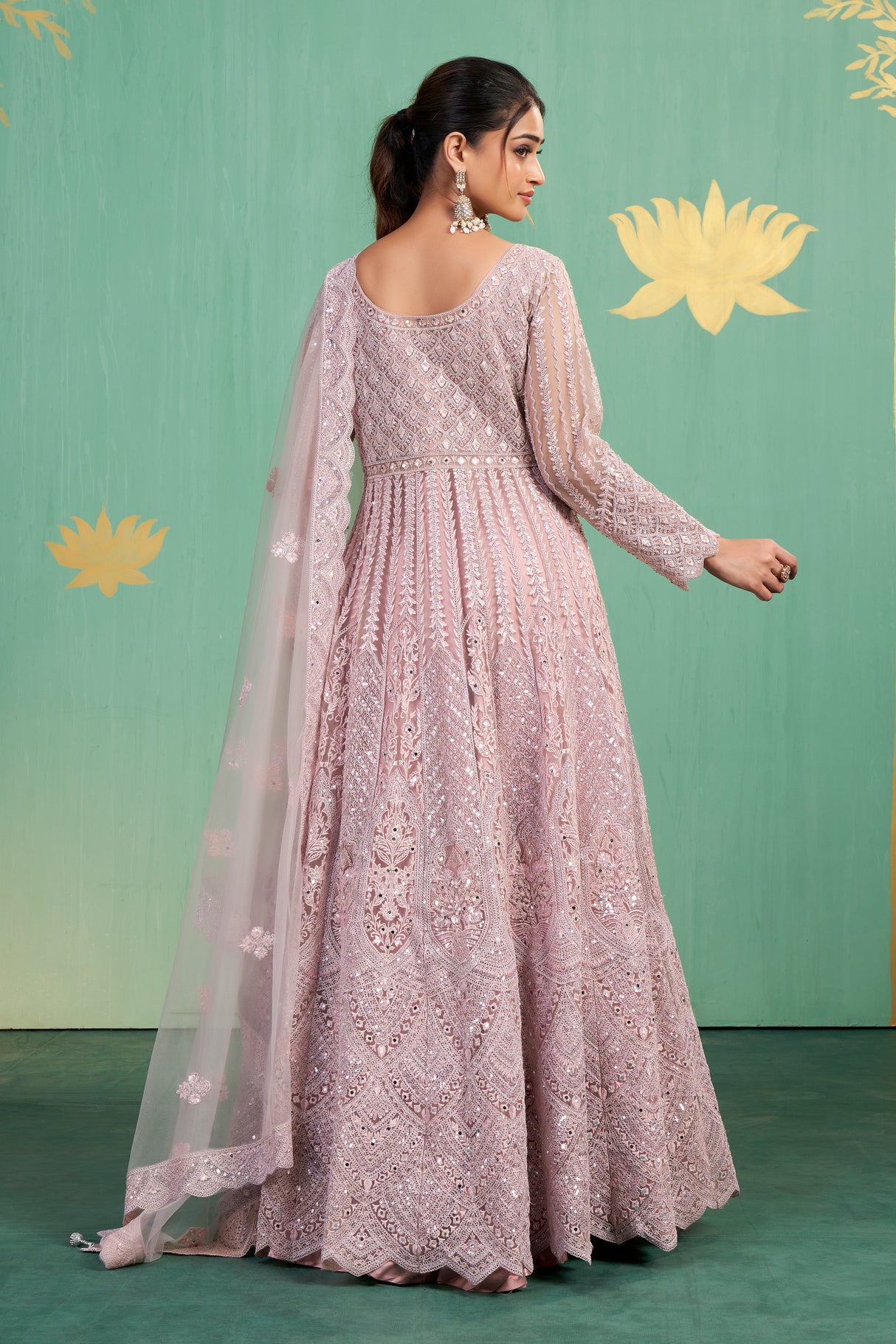 Blush Pink Embroidered Anarkali Gown – Graceful Charm with Luxe Detailing