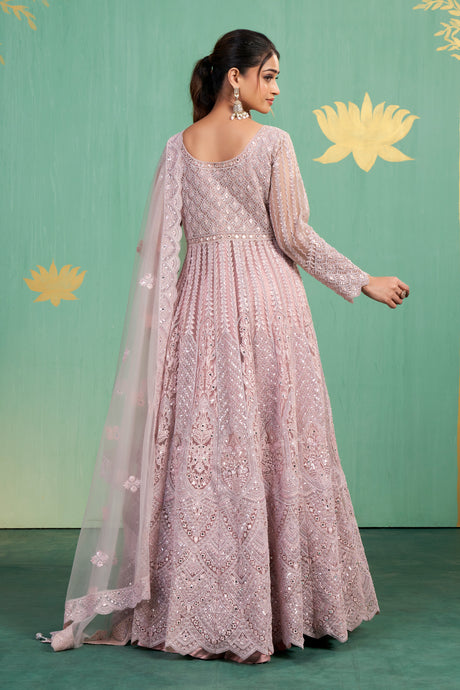 Blush Pink Embroidered Anarkali Gown – Graceful Charm with Luxe Detailing