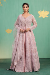 Blush Pink Embroidered Anarkali Gown – Graceful Charm with Luxe Detailing