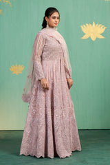Blush Pink Embroidered Anarkali Gown – Graceful Charm with Luxe Detailing