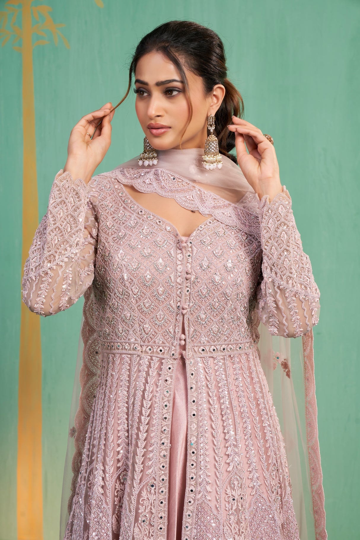Blush Pink Embroidered Anarkali Gown – Graceful Charm with Luxe Detailing