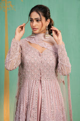 Blush Pink Embroidered Anarkali Gown – Graceful Charm with Luxe Detailing