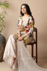 Ivory Floral Short Kurta & Sharara Set | Label S4U
