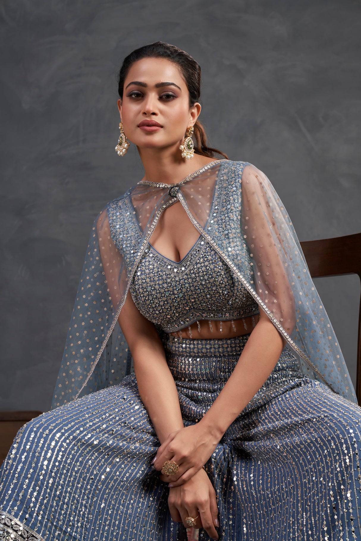 Steel Grey Sequin Sharara Set – Regal Sparkle with Modern Gracr