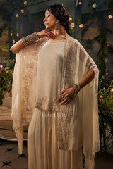 Regal Ivory Embellished Cape Ensemble - MishUUU