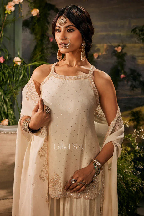 Regal Ivory Embellished Cape Ensemble - MishUUU