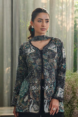 Handcrafted Black Palazzo Set with Heavy Swan Motif Jacket – South Asian Party & Festive Wear |Label S4U