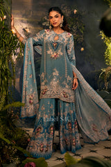 Teal Floral Embroidered Luxe Sharara Set