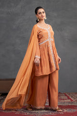 Burnt Sienna Embroidered Kurta Sharara Set – Earthy Elegance with Subtle Radiance
