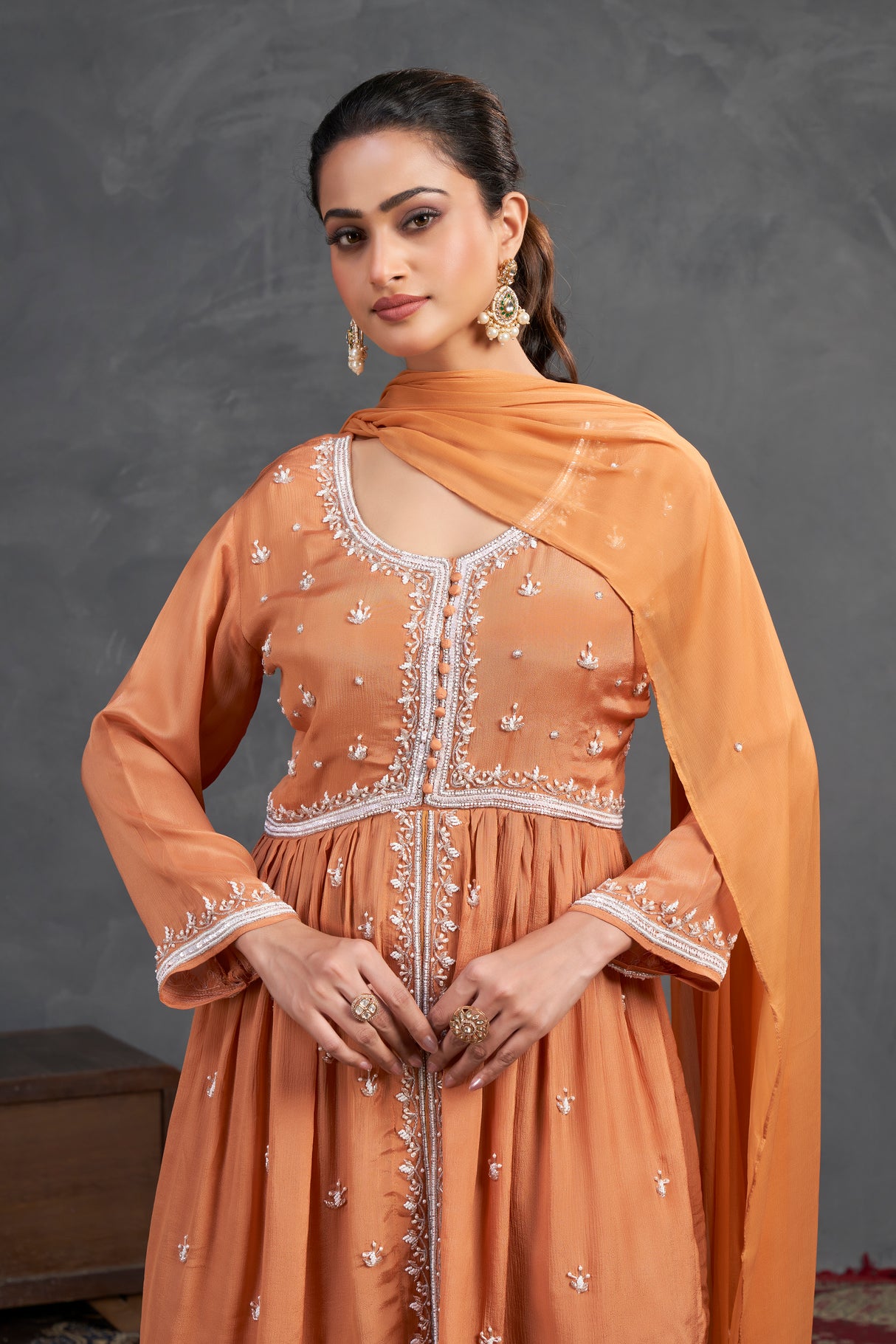 Burnt Sienna Embroidered Kurta Sharara Set – Earthy Elegance with Subtle Radiance