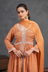 Burnt Sienna Embroidered Kurta Sharara Set – Earthy Elegance with Subtle Radiance