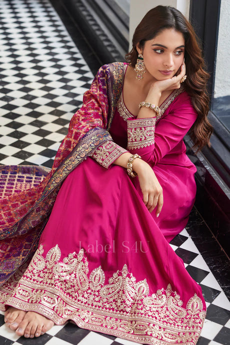 Magenta Anarkali Suit with Dupatta | Label S4U