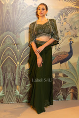 Bottle Green Handcrafted Jacket Lehenga Set | Label S4U