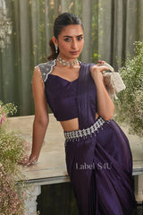 Royal Purple Drape Saree with Handcrafted Belt & Blouse | Label S4U