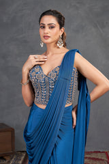 Deep Teal Embroidered Saree Set – Contemporary Glamour with Traditional Grace