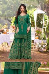 Emerald Green Palazzo Suit with Handcrafted Detailing