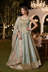 Sage Gold Embroidered Corset Lehenga Dupatta Set