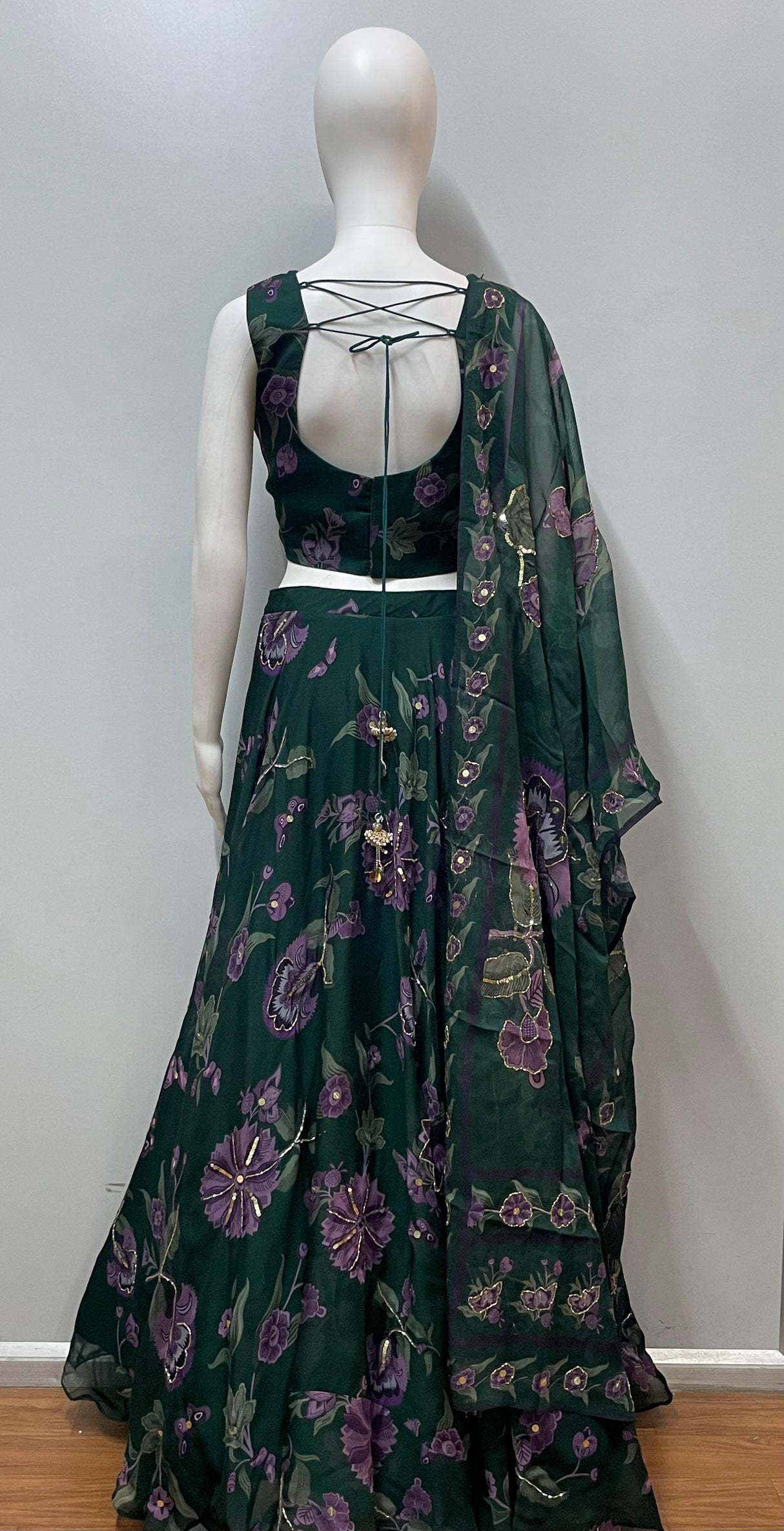 Forest Green Purple Floral Lehenga Ensemble
