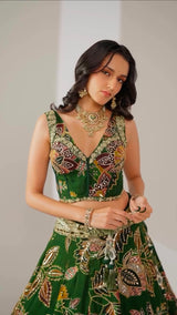 Emerald Bloom Embroidered Lehenga Set (40-45 days Delivery)