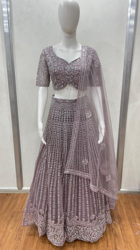 Mauve Embroidered Lehenga Dupatta Set