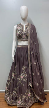 Mocha Rose Embroidered Lehenga Couture Set
