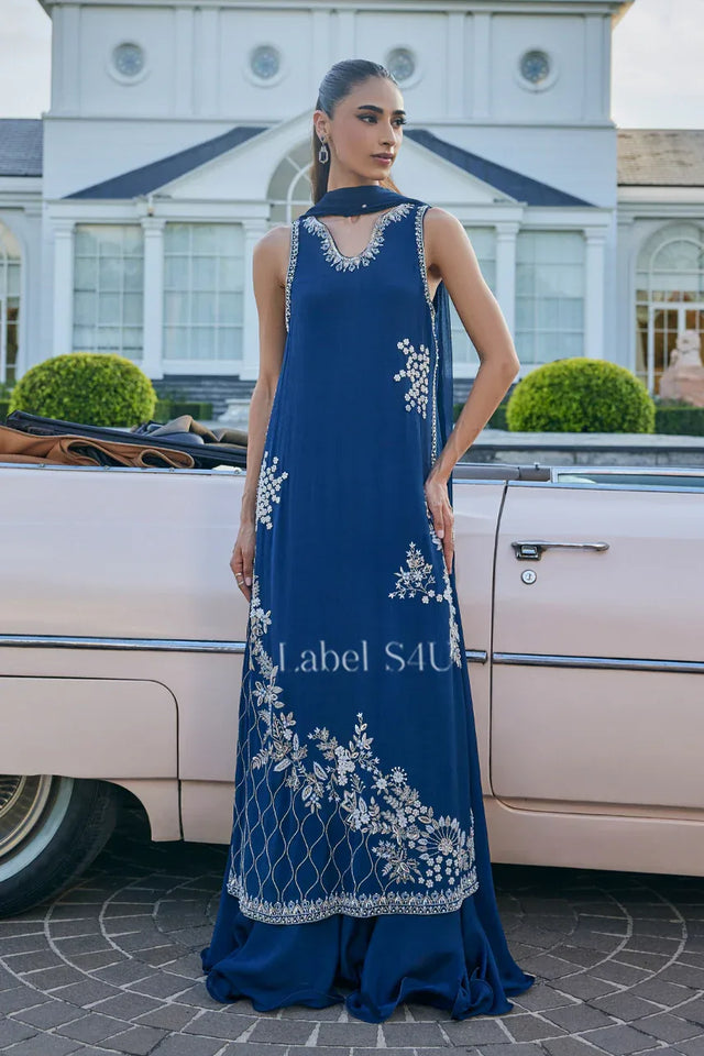 Midnight Blue Embroidered Palazzo Set - MishUUU