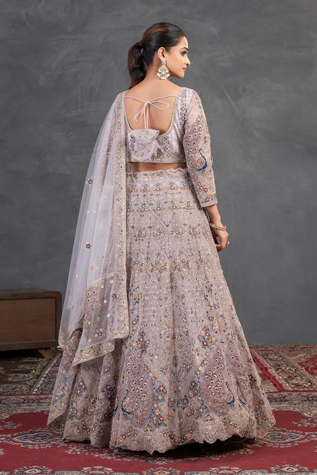 Champagne Blush Embroidered Lehenga – Regal Radiance with Handcrafted Detailing
