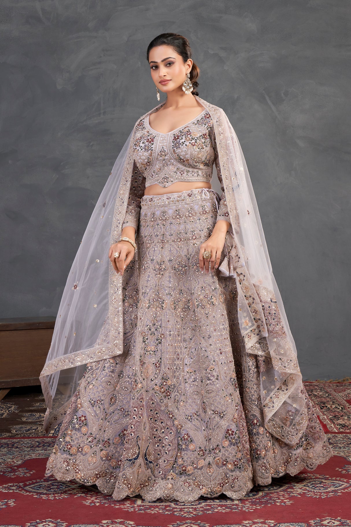 Champagne Blush Embroidered Lehenga – Regal Radiance with Handcrafted Detailing